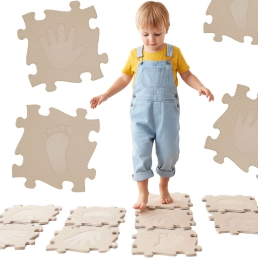 Woopie sensorische orthopedische puzzelmat voor handen en voeten, 16 delen, beige