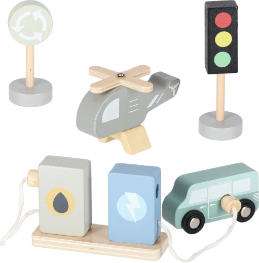 Benzinestation en verkeerselementen