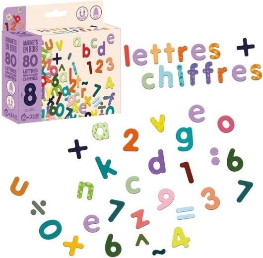 Jeujura houten magnetische kleine letters en cijfers (80 stuks)