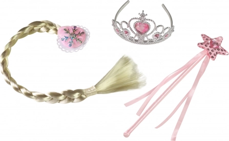 Prinsessenset roze met vlecht (kroontje, toverstok, vlecht)