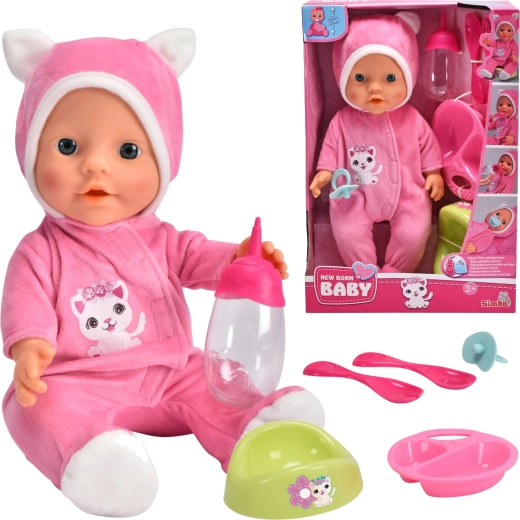 Simba New Born Baby-pop, schattige baby in pyjama met accessoires, 30 cm