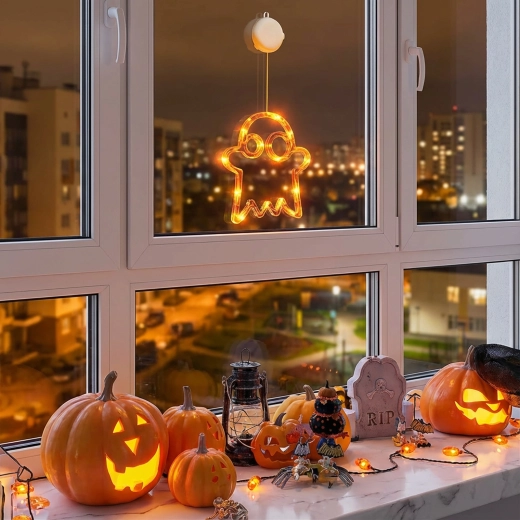 Verlicht Halloween-decoratiegeest met zuignap en 12 LED's