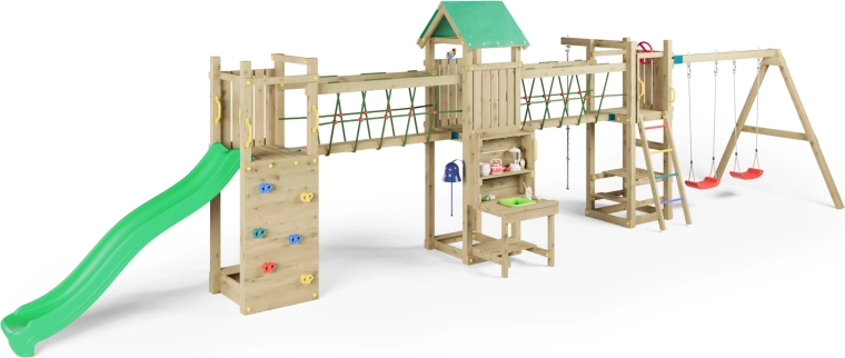 Lange glijbaan en touwbrug voor actieve pret