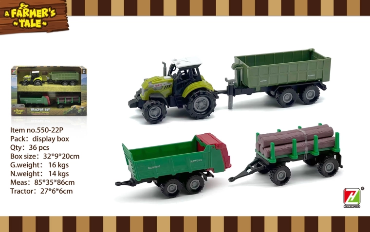 Tractor met licht, geluid en aanhangers in schaal 1:48