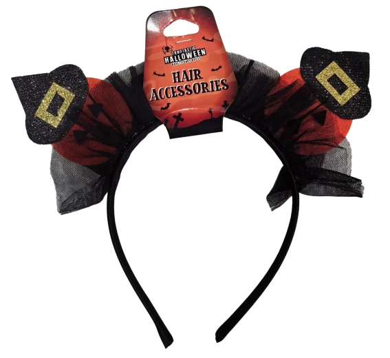 Halloween-haarband met pompoenen en heksenhoedjes