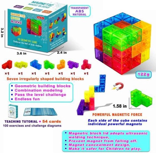 Magnetische bouwset – logische magnetische kubus, 7 delen