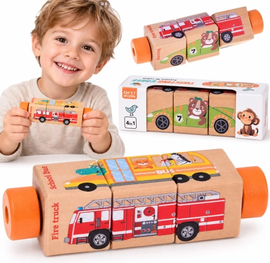Houten draaipuzzel met voertuigen