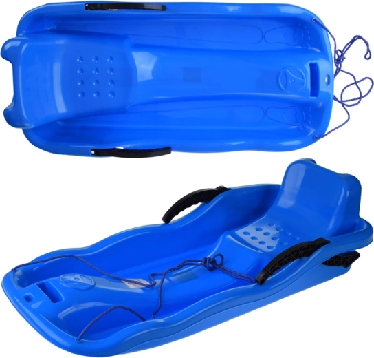 Plastic sneeuwslee met touw en remmen, roze – blauw