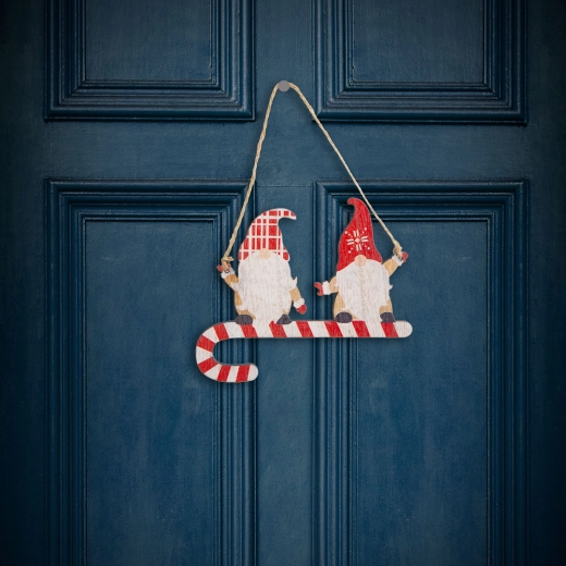 Kerstdecoratie van hout, rood kaboutertje, 15 cm