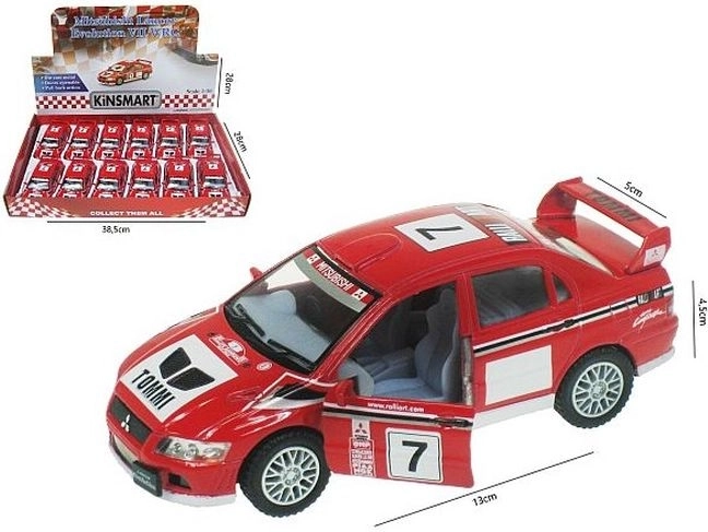 Mitsubishi Lancer Evolution VII WRC metalen modelautootje 1:36 met pull-back aandrijving
