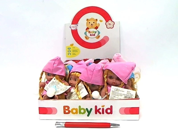 Mini-pop met geluid in een kleurrijke muts 13 cm