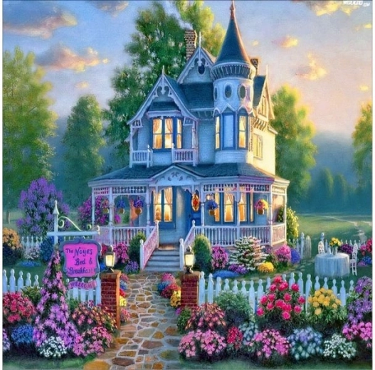 Diamantborduren (diamond painting) – villa met tuin 30 × 40 cm - 1 stuk