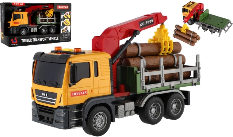Houttransportwagen met kraan, licht en geluid, 26 cm