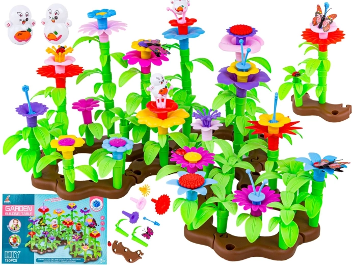 Constructiespeelgoed bloementuin – set om een bloemencompositie te bouwen (130 onderdelen)