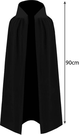 Lange zwarte cape met kraag (90 cm)