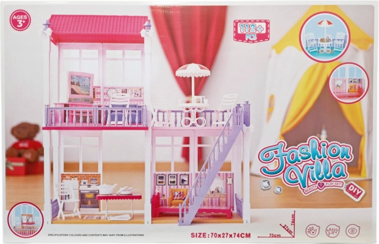 Poppenhuis met verdiepingen met meubels en accessoires, 112 stuks