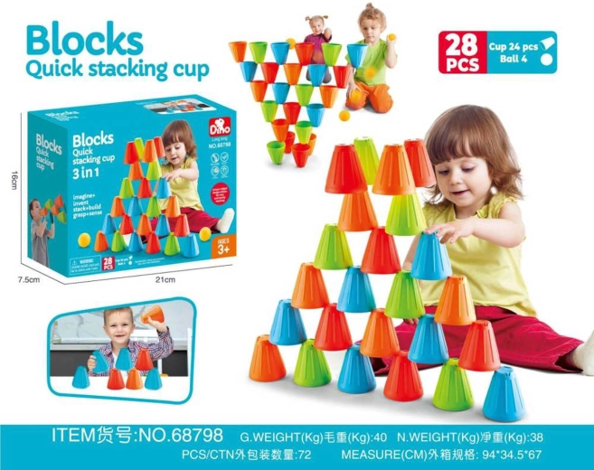 Behendigheidsspel gekleurde bekers 3-in-1