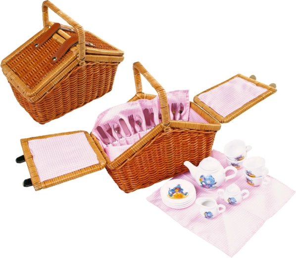 Rieten picknickmand Romantic voor kinderen met accessoires