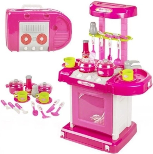 Roze kinderkeuken met oven, licht, geluiden en accessoires