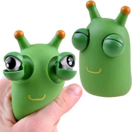 Antistress knijpfiguurtje slak – groene stressbal met uitpuilende ogen