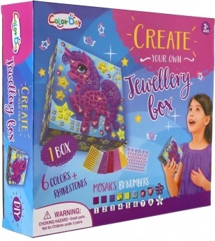 Creatieve set: eenhoorn-sieradendoos om te versieren met mozaïek, met accessoires in doos 29×25,5×6 cm