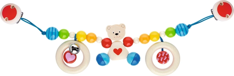 Houten kinderwagenketting met hartje en beertje