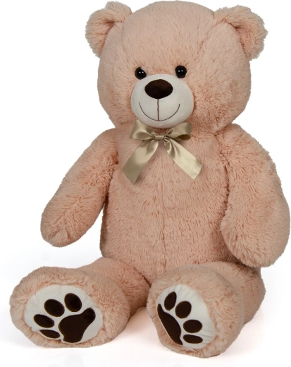 Pluchen zittende teddybeer beige met strik 60 cm