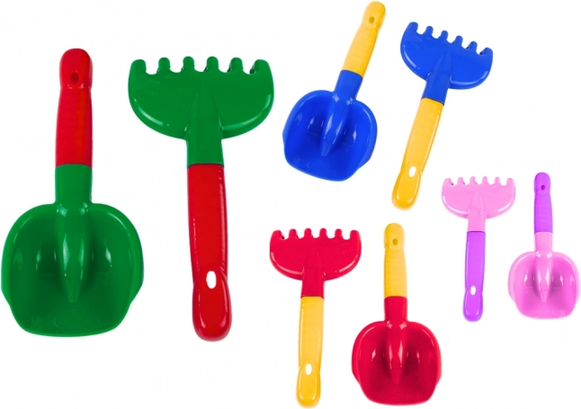 Kinderzand schepje en hark - tweekleurige set