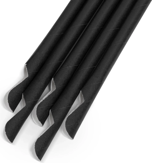 Papieren rietjes met lepeltje, zwart, 197 × 8 mm, 150 stuks