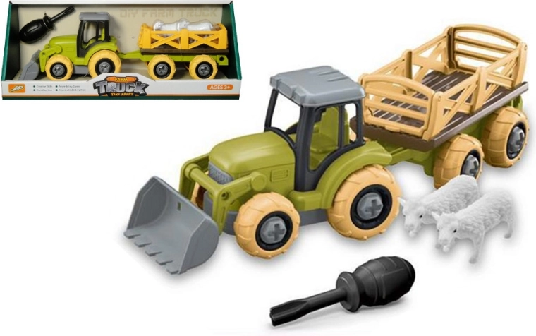 Landbouwmontageset – tractor met aanhanger en dieren