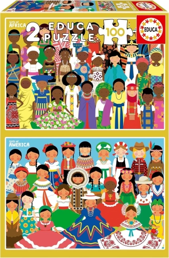 Educa puzzel Meisjes uit Amerika en Afrika 2×100 stukjes