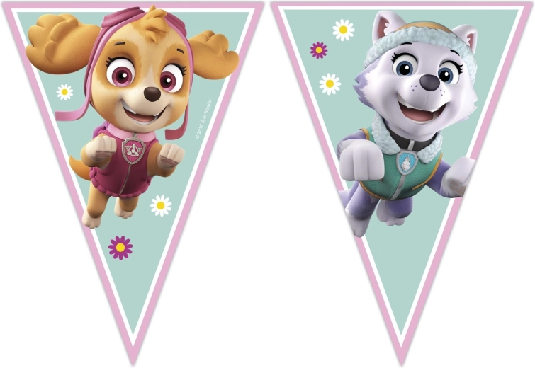 Paw Patrol slinger met vlaggetjes Skye en Everest (9 vlaggetjes) - 1 stuk