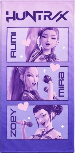 Sneldrogende kinderbadhanddoek K-Pop Demon Hunters Huntrix 70 × 140 cm, paars