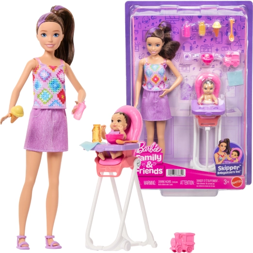 Barbie Skipper babysitter met baby en kinderstoel