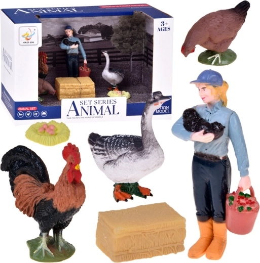 Set boerderijfiguren met boerin en pluimvee