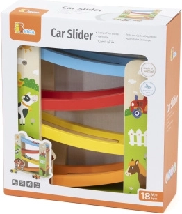 Viga houten autobaan met glijbaan boerderij