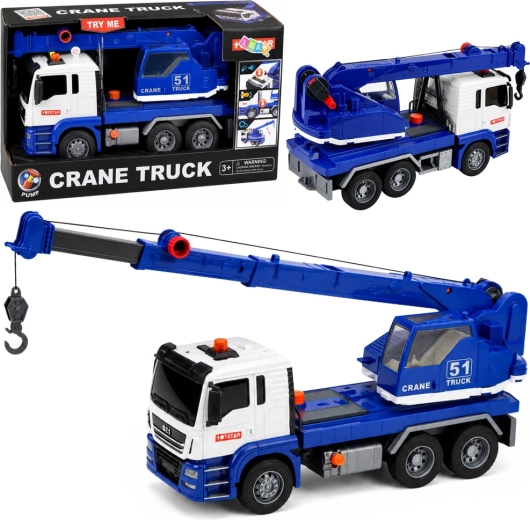 Bouwkraanwagen met licht en geluid blauw-wit