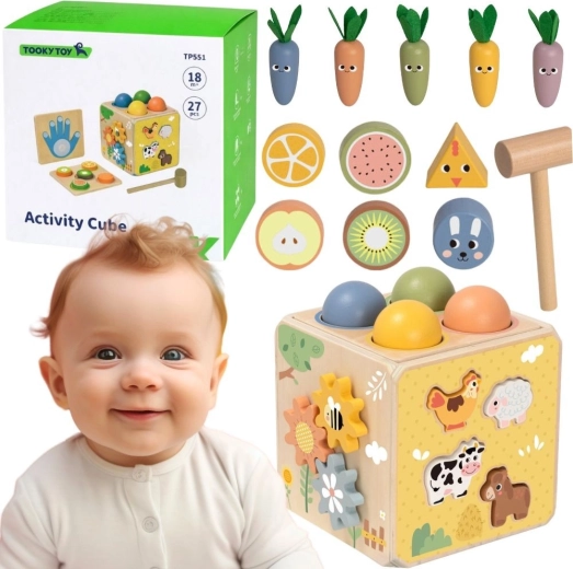 Tooky Toy houten educatieve activiteitenkubus 5-in-1