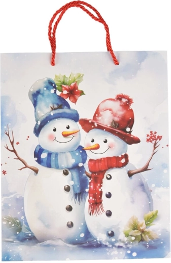 Cadeaupapieren tas met winters sneeuwpopmotief 26 × 10 × 32 cm