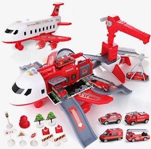 Uitschuifbaar vliegtuig met grote parkeergarage en kraan – brandweer set