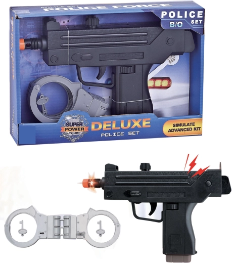 Sparkys politie-machinepistool en handboeien voor kinderen