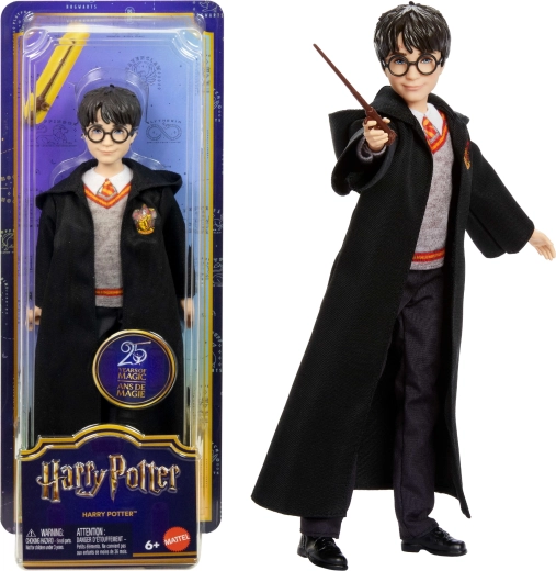 Harry Potter-pop in Zweinstein-uniform met toverstaf