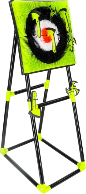 XXL silicium werpdoel-set met standaard – bijlen en shuriken