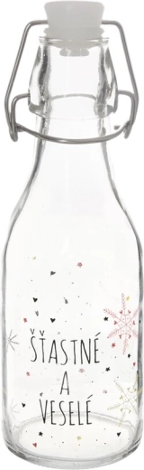 Glazen fles met metalen beugelsluiting, sneeuwvlok-inzet 0,16 l rood