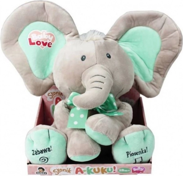 Interactieve olifantenknuffel A Kuku beige en mint 24 cm