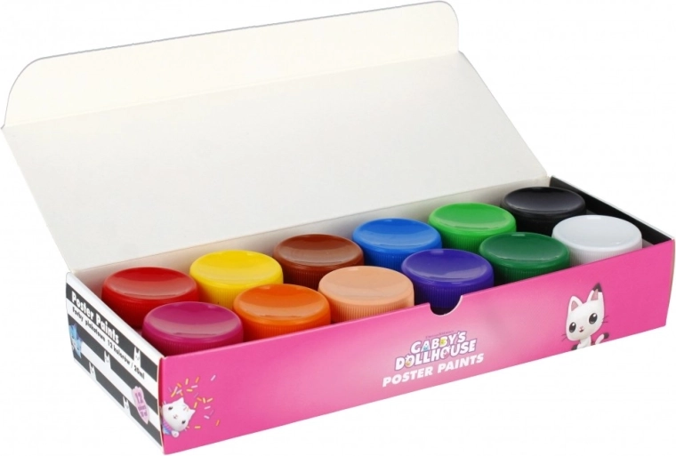 Overzichtelijke set van 12 kleuren in potjes