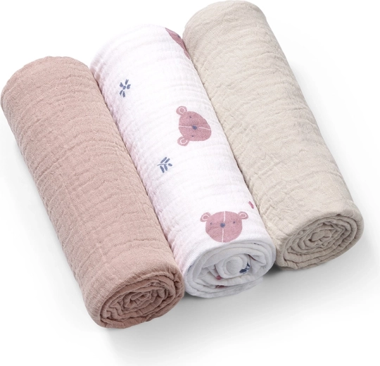 Babyono mousselinen doeken Super Soft 3 stuks grijs 70 × 70 cm