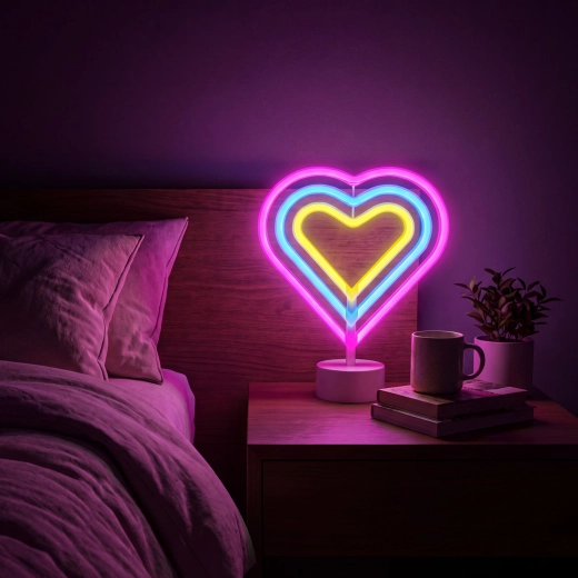 Neon LED-lamp met kleurrijk hart