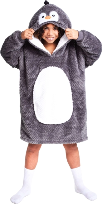 Warme tv-dekentrui met capuchon voor kinderen 7–12 jaar, pinguïn COZY NOXXIEZ