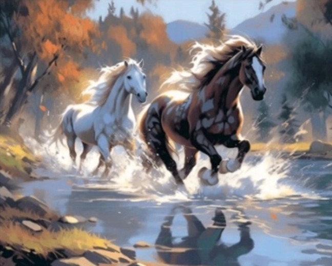 Schilderen op nummer – galopperende paarden 40 × 50 cm
